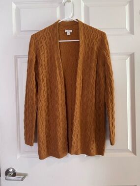 Garnet Hill 100% Cashmere Mustard Cable-Knit Open Cardigan